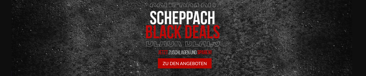 Scheppach Black Deals Banner mit dem Text 'Jetzt zuschlagen und sparen!' und einem roten Button mit der Aufschrift 'ZU DEN ANGEBOTEN'.